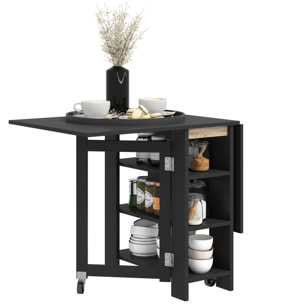 Mesa Plegable de Comedor, Mesa de Cocina Plegable, con Ruedas, Alas Abatibles, Estantes, Hasta 4 Personas, para Salón, Espacio Pequeño, 120x60x75 cm, Negro