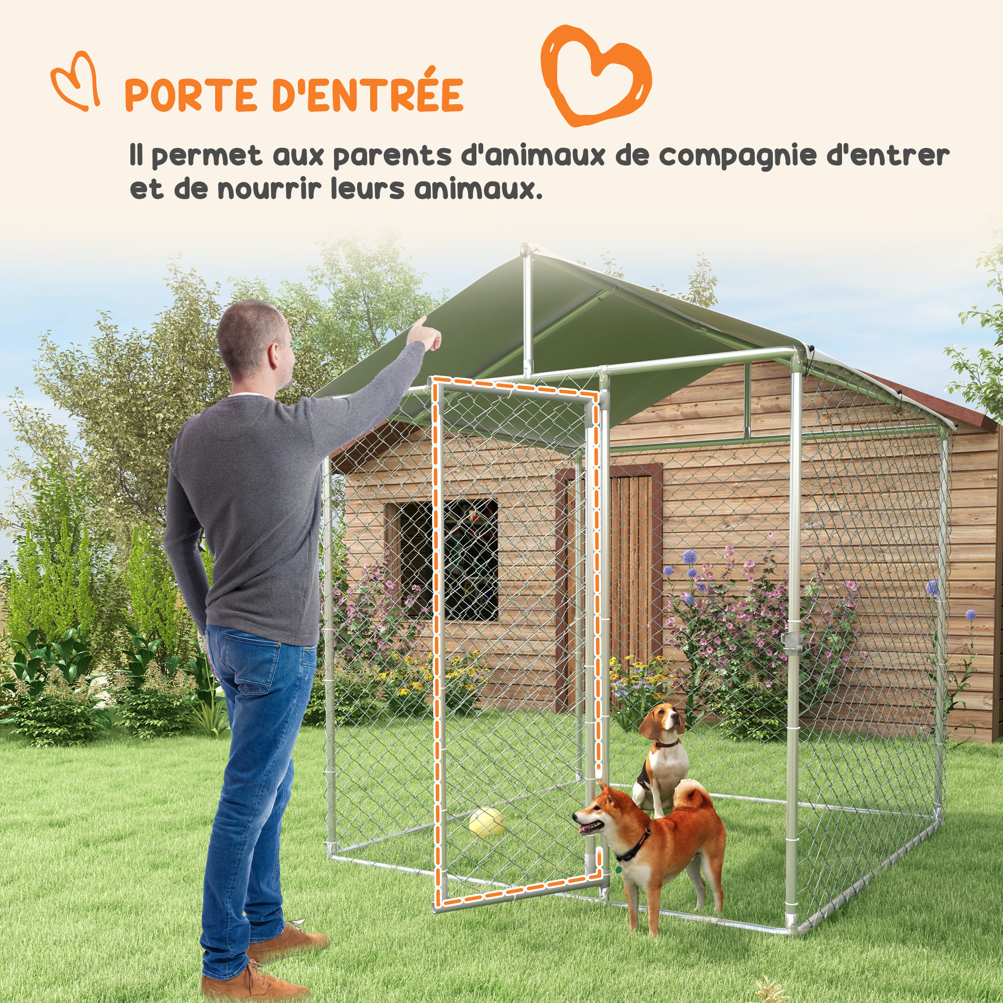 Enclos poulailler chenil 4 m² - parc grillagé dim. 2L x 2l x 2,37H m - poulailler chenil entièrement couvert - acier galvanisé