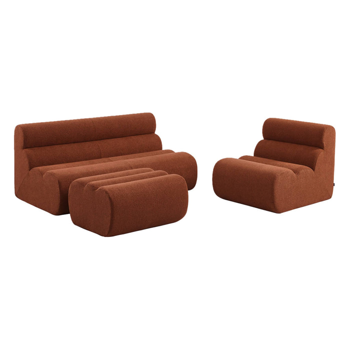 Canapé compressé modulable bouclette texturée 3 places avec repose pied NOVA