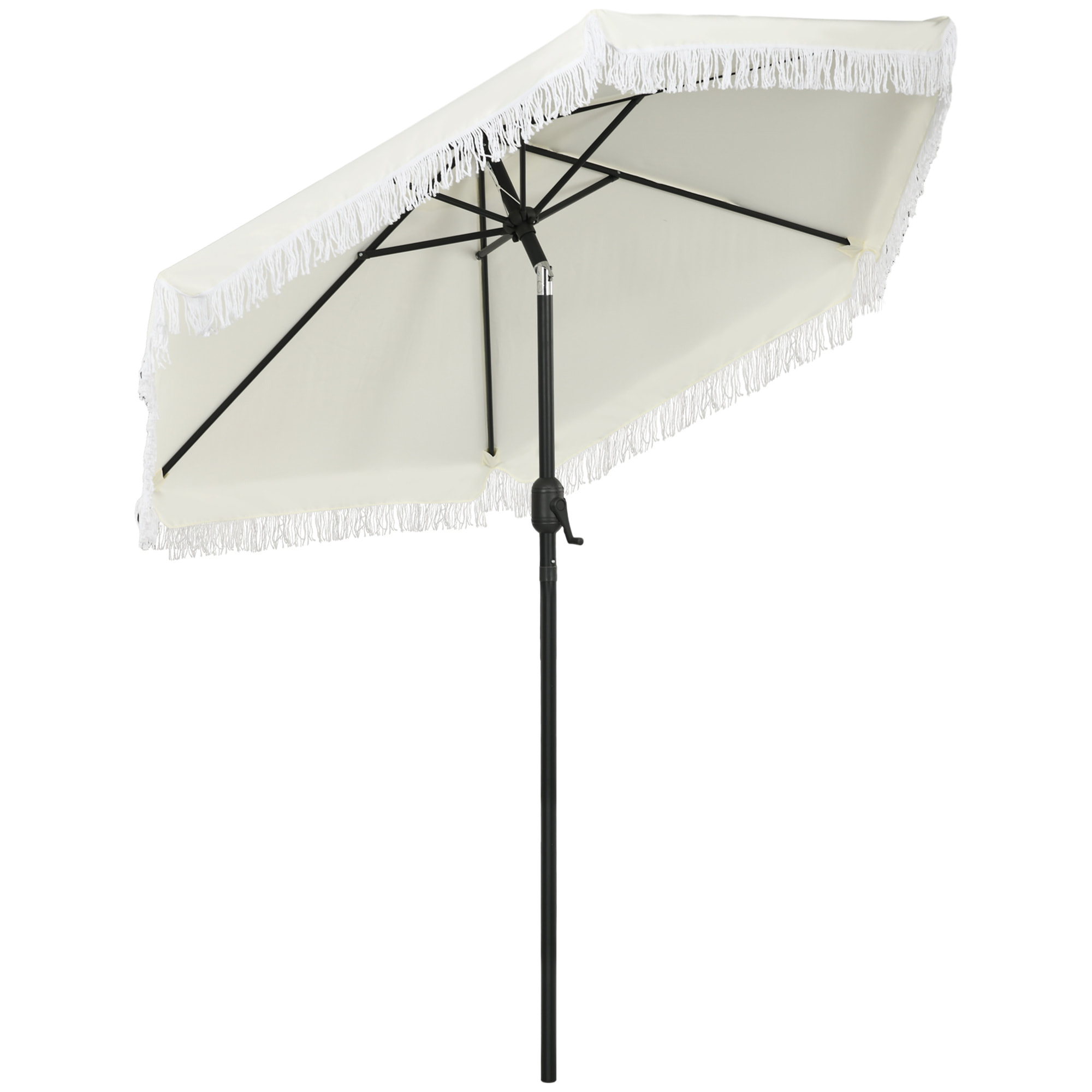 Parasol inclinable de jardin Ø 225 cm style bohème à franges crème