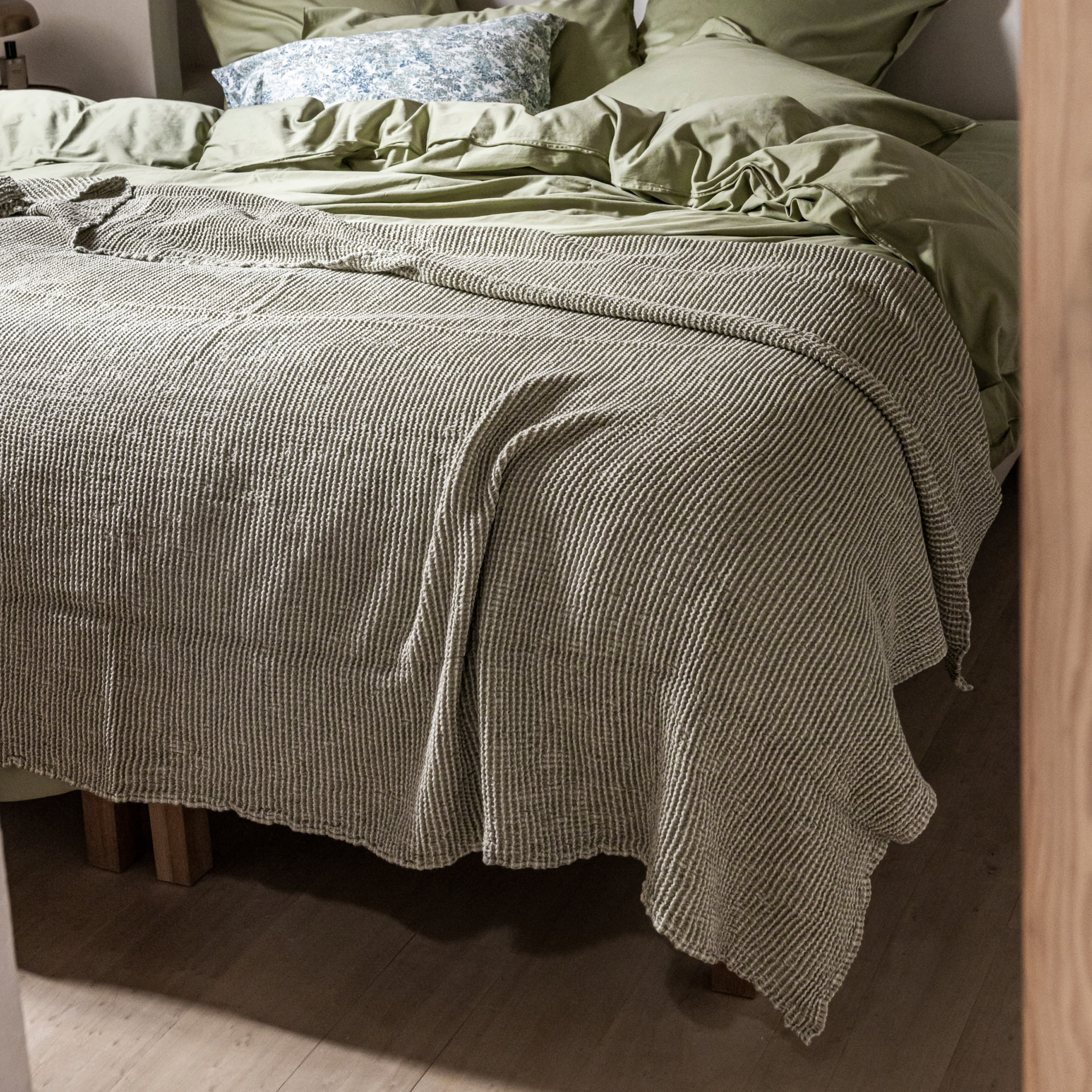 Couvre-lit coton et lin, DECO ESPRIT NID D'ABEILLE