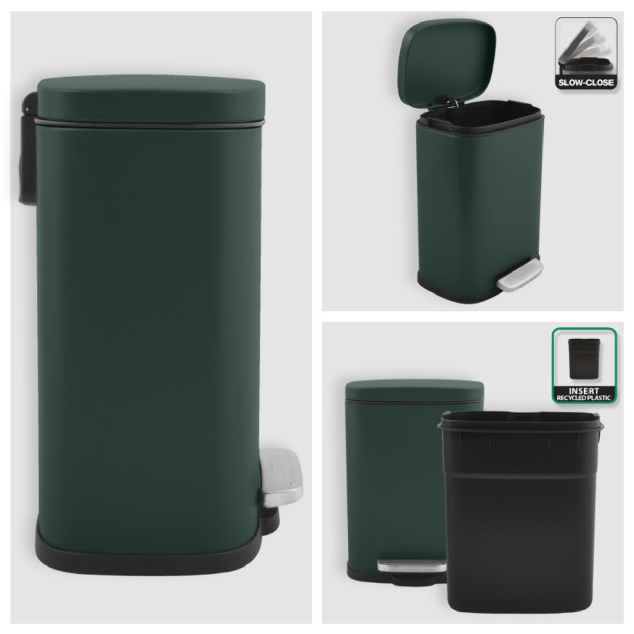 Set Poubelle à  pédale 5L & Brosse Wc AKIRA Vert Foncé mat Spirella