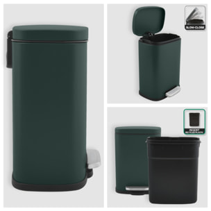 Set Poubelle à  pédale 5L & Brosse Wc AKIRA Vert Foncé mat Spirella