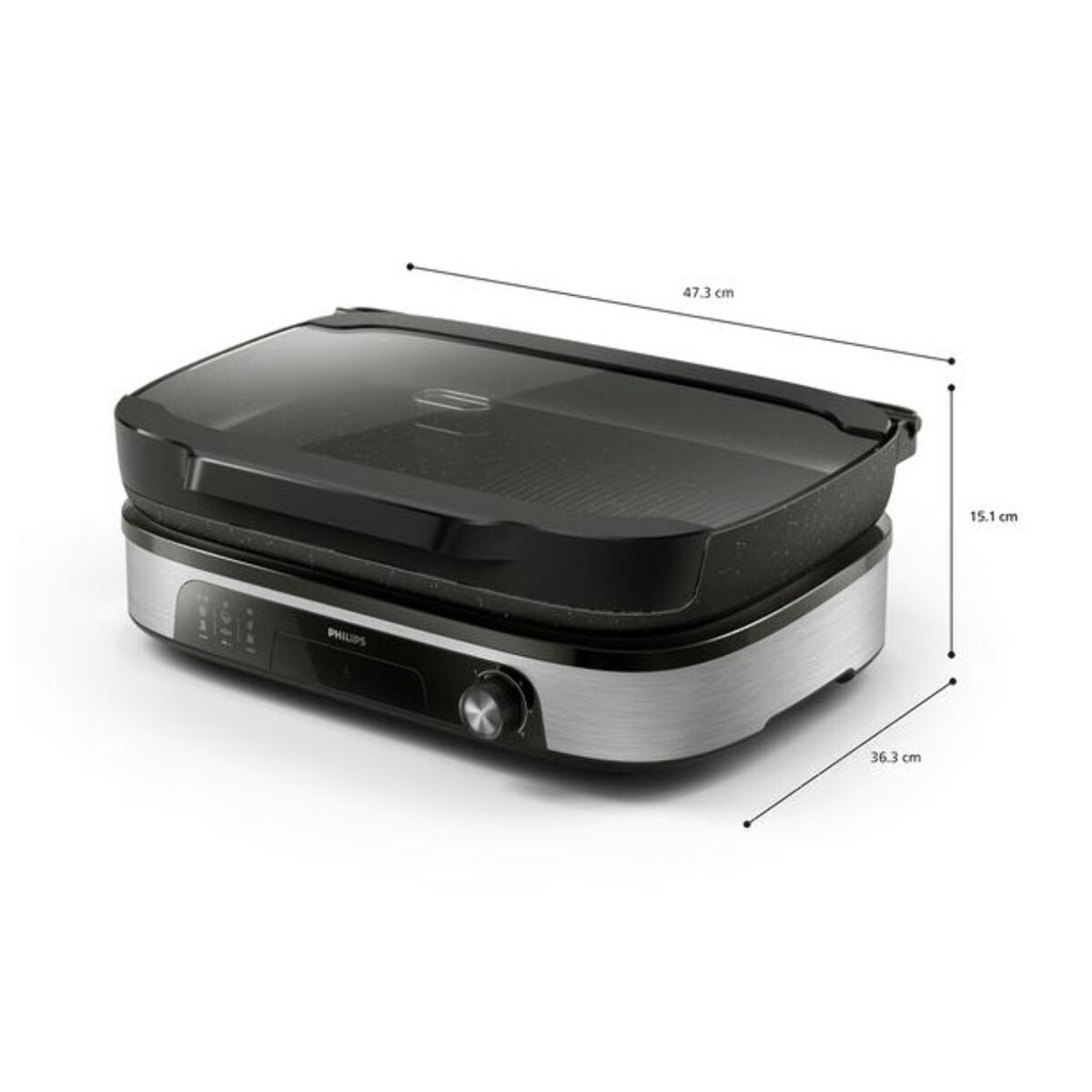 Plancha électrique PHILIPS HD6212/90  couvercle verre à poser, 50x25 cm