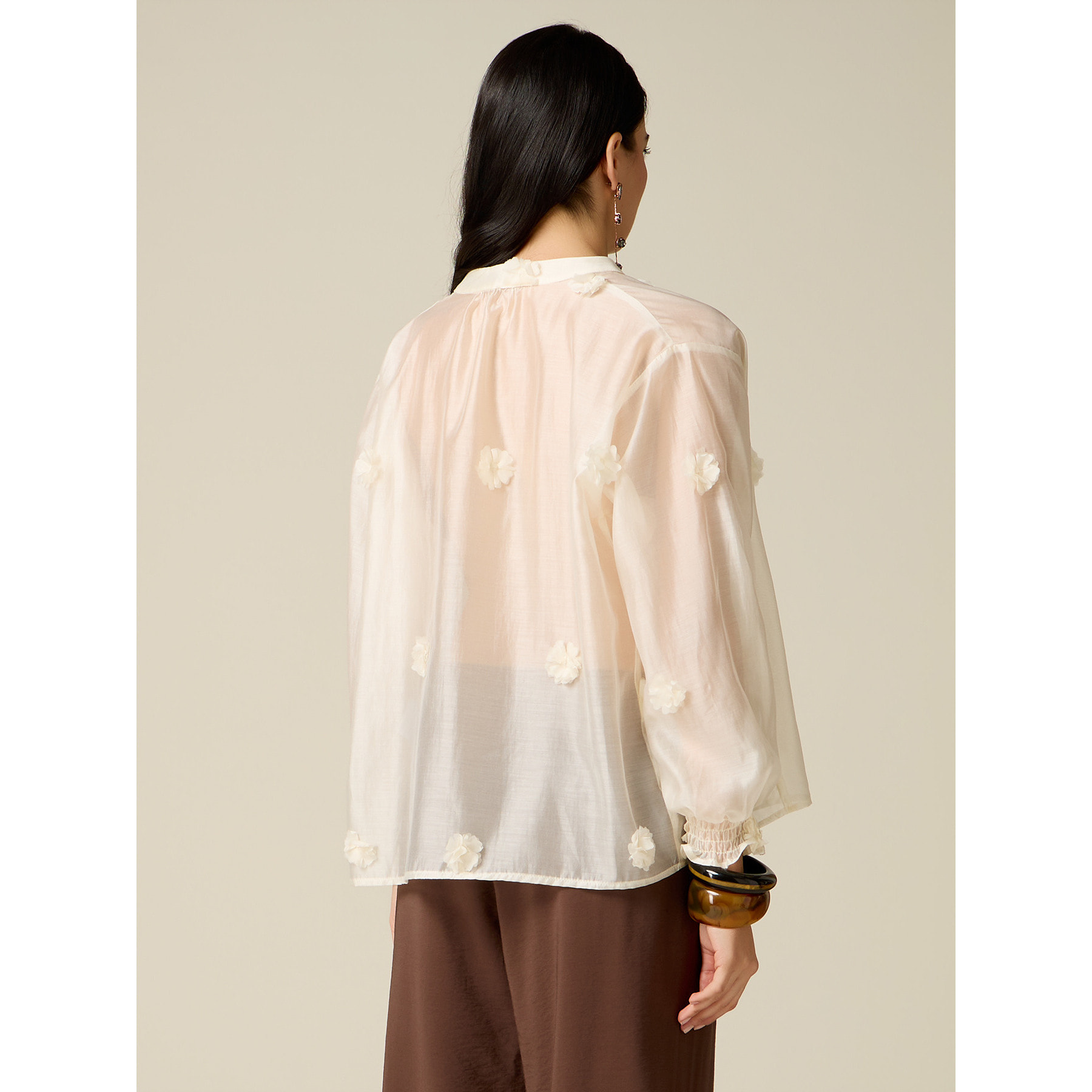 Oltre - Camisa con aplicaciones florales - Blanco