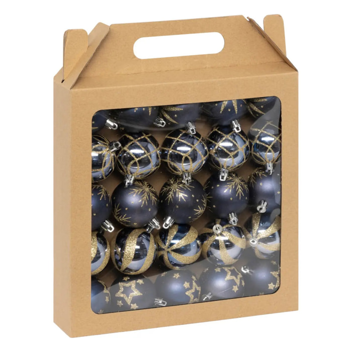 Boules de Noël "Colorama de Noël" lot de 25 en plastique recyclé D6cm bleu doré