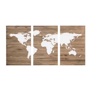 Tête de lit triptyque en bois massif avec imprimée motif 'White World Map' en ton chêne foncé, différentes tailles Hauteur: 80 Longueur: 180 Largeur: 4.2