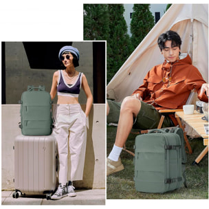 Zaino da cabina per viaggi ad alta capacità con più scomparti (scarpe, vestiti, laptop).