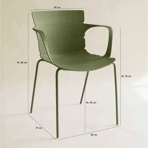 Lot de 4 fauteuils de table en polypropylène et métal vert MONTAUK