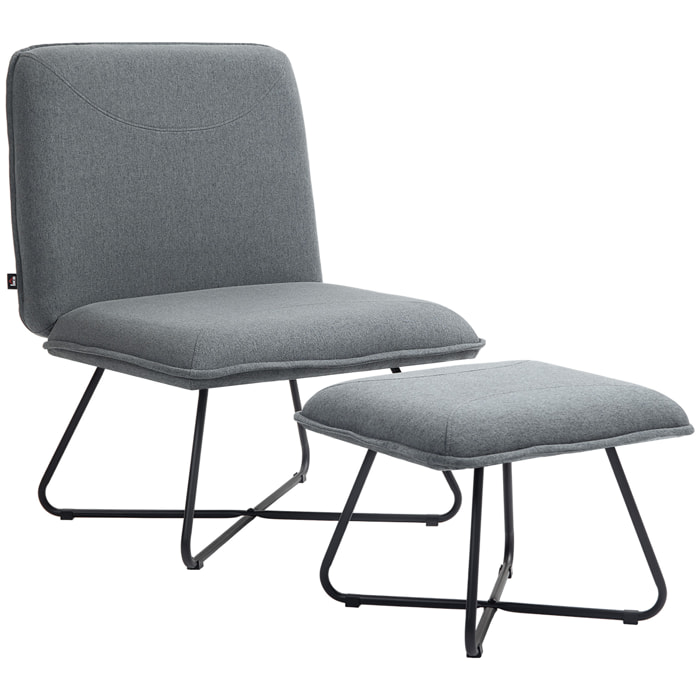Sillón de Salón con Otomana Sillón de Relax sin Brazos Sillón para Lectura con Patas de Acero en Forma de Cruz para Sala de Estar Dormitorio