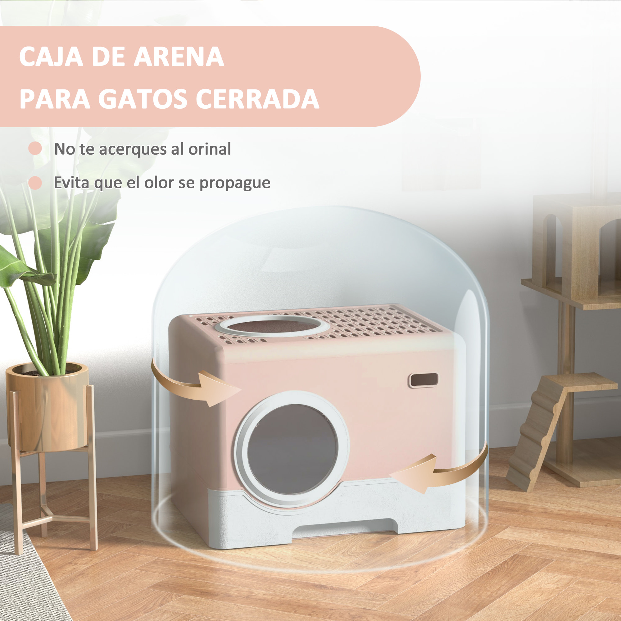 Arenero para Gatos Inodoro para Mascotas con Pala Bandeja Extraíble 2 Puertas Entrada Principal y Salida Superior 52x41x38,5 cm Rosa