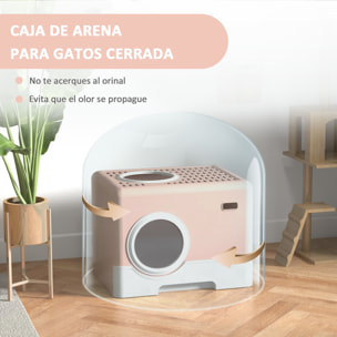 Arenero para Gatos Inodoro para Mascotas con Pala Bandeja Extraíble 2 Puertas Entrada Principal y Salida Superior 52x41x38,5 cm Rosa
