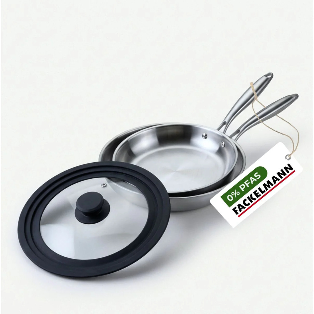 2 poêles inox 18/10 Triply et couvercle Fackelmann Vita3