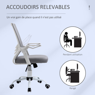 Vinsetto Chaise de bureau ergonomique support lombaires hauteur réglable pivotante 360° accoudoirs relevables polyester maille gris