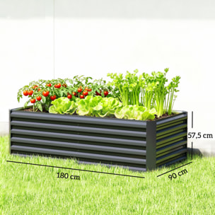 Jardinera Exterior Grande Rectangular de Acero Galvanizado, Huerto Urbano para Cultivar Plantas, Macetero Grande Exterior con Base Abierta, Resistente a la Intemperie, 180x90x57,5 cm, Gris