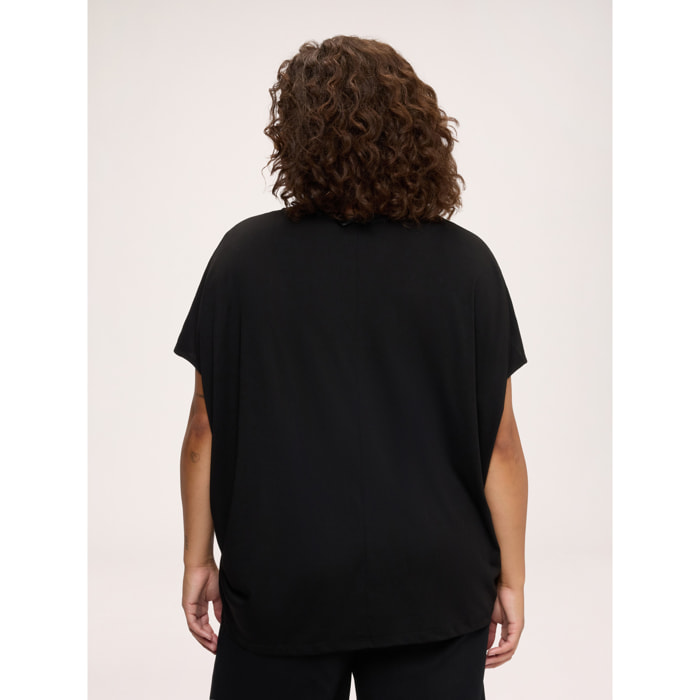 Fiorella Rubino - T-shirt in jersey con cuoricini in strass e perle - Nero