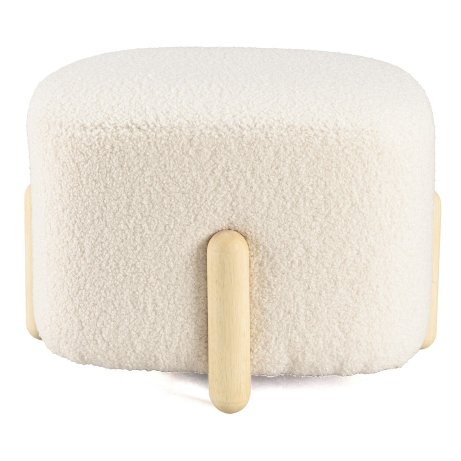 LEOPOLD - Pouf en tissu bouclette écru et pieds bois
