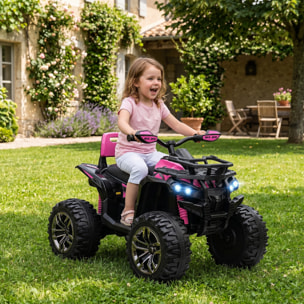 HOMCOM Quad Eléctrico para Niños 12V 10AH, Quad para Niños de 3–5 Años con 2 Motores, Suspensión, Arranque Suave, 3-8 km/h, Música, Faros LED, MP3, USB, Tarjeta TF, Pedal, Avance y Retroceso, Rosa