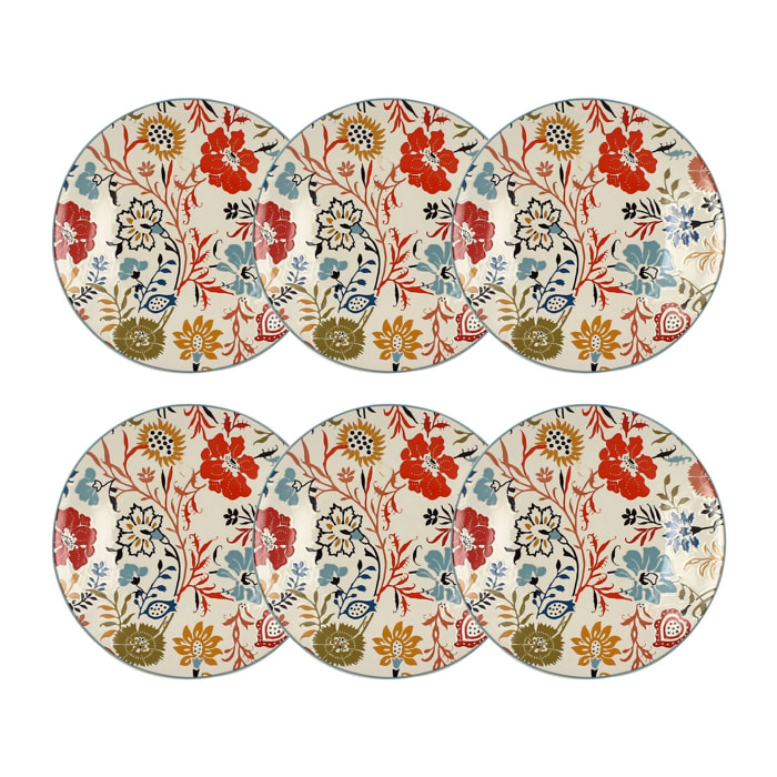 Lot de 6 assiettes à dessert florales en grès 20cm JAIPUR