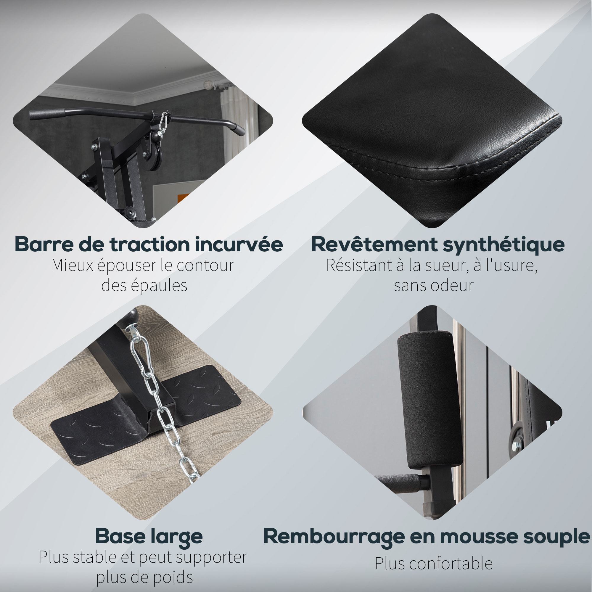 Station de musculation - entrainement complet - développé couché, butterfly, barre latissimus, curler, bande résistance - 12 contrepoids - acier noir