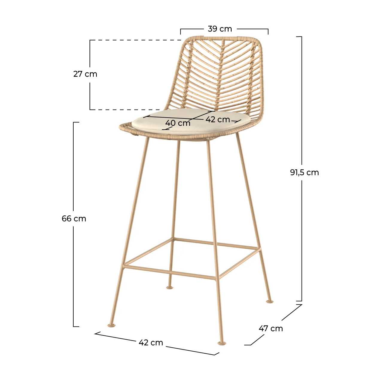 Lot de 2 chaises pour îlot central 66 cm en rotin naturel - Tamara