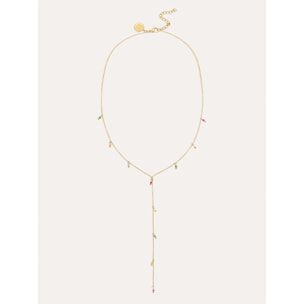 Collar Y Mini Stone Colors Acero Baño Oro