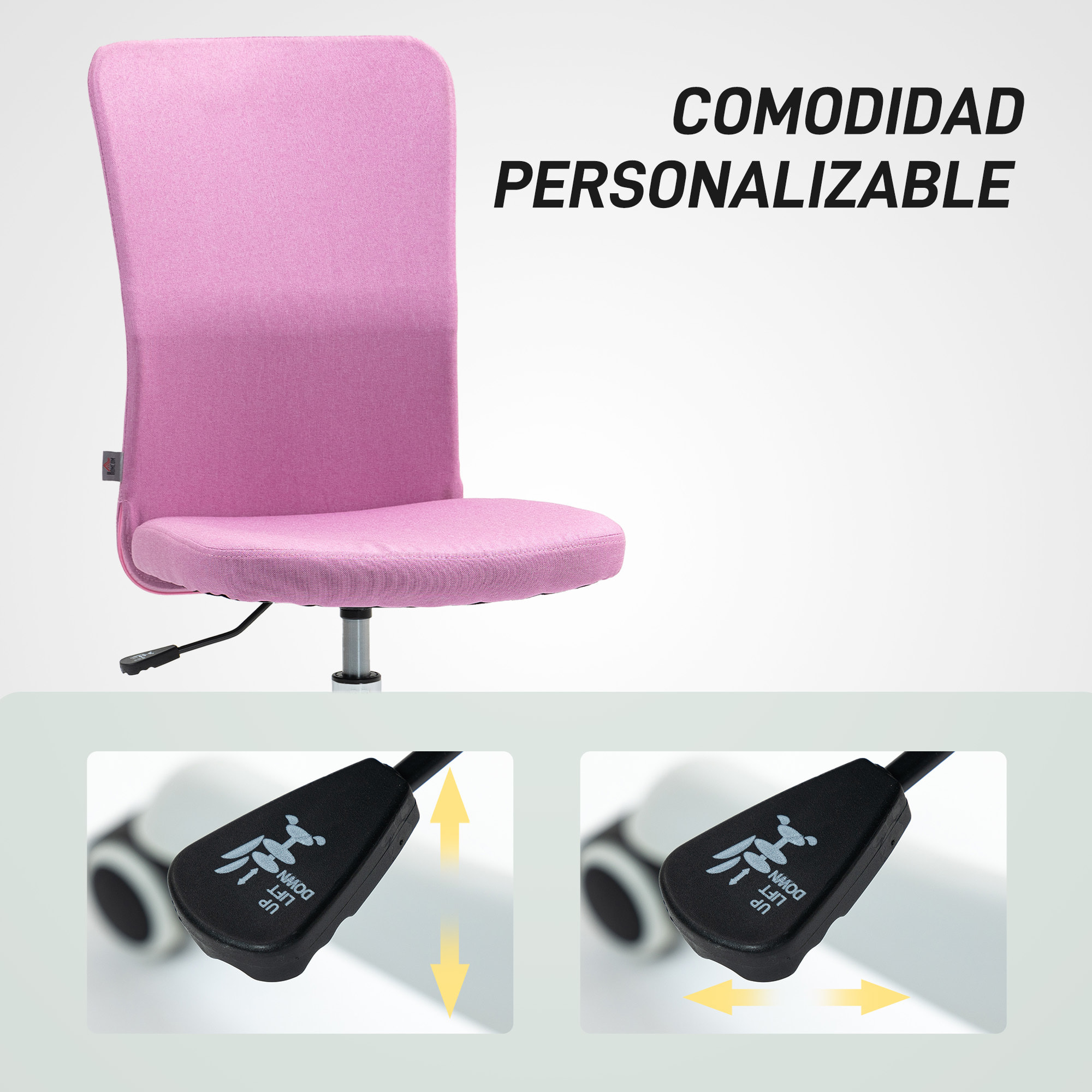 Silla de Escritorio sin Brazos Silla de Oficina Giratoria Tapizado en Lino Sintético con Altura Ajustable para Estudio Dormitorio Tocador Carga 120 kg Rosa