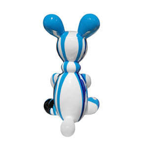 Statuette nounours balloon en résine blanc, noir & bleu H17cm - BEAR 02