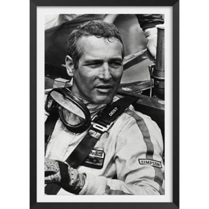 Affiche scène de film Paul Newman dans Indianapolis, 1969 Affiche + cadre en bois - Noir