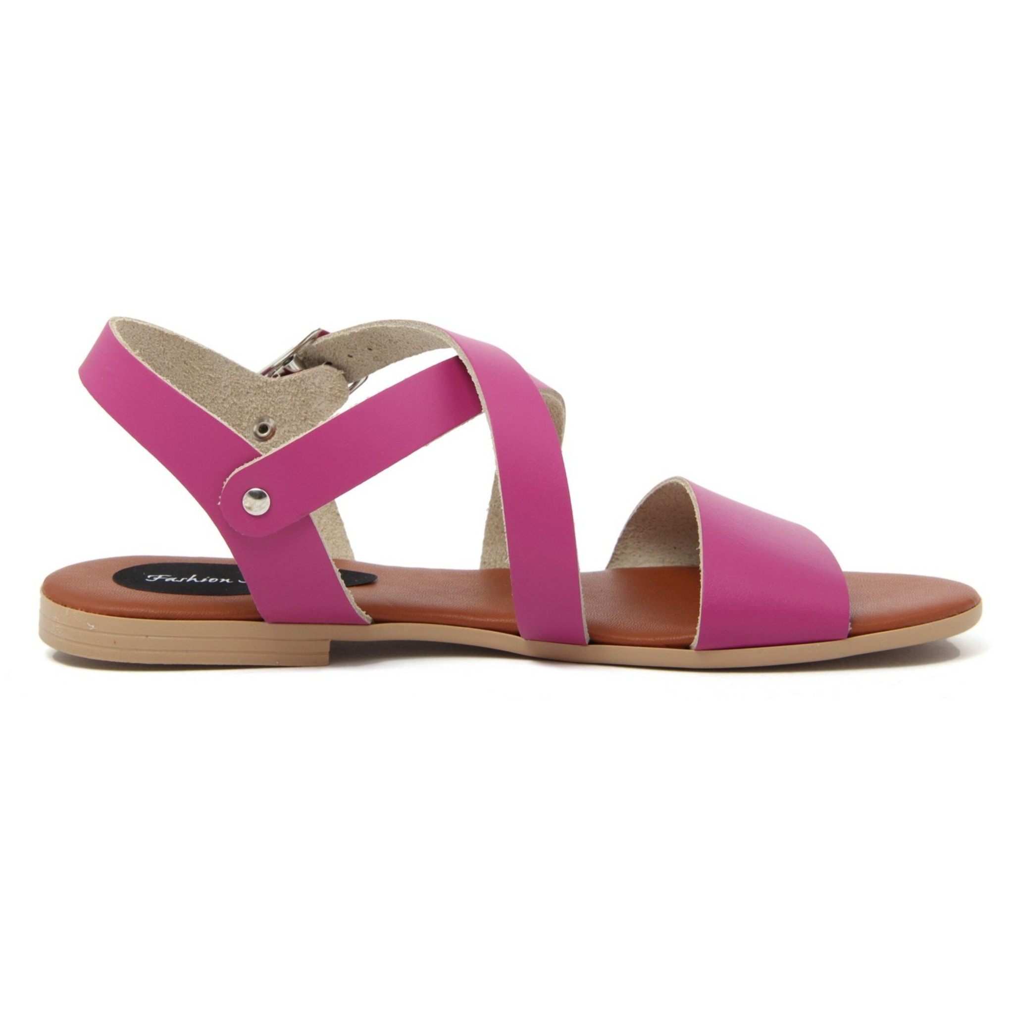 Sandali Flat Made in Italy in pelle colore Rosa, Altezza tacco 1,2 cm