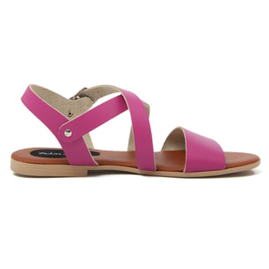 Sandali Flat Made in Italy in pelle colore Rosa, Altezza tacco 1,2 cm