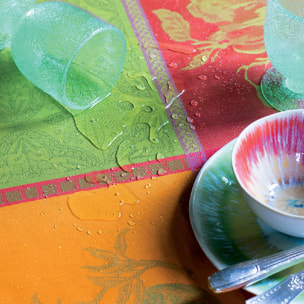 Nappe pur coton enduit motif jacquard multicolore Mille tutti frutti sangria