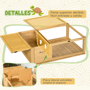 Casa para Tortugas de Madera, Terrario para Reptiles con Techo de Malla, Paneles Laterales Transparentes Extraíbles y Pestillo de Seguridad, Caseta para Tortugas, 91x60,5x32 cm, Natural
