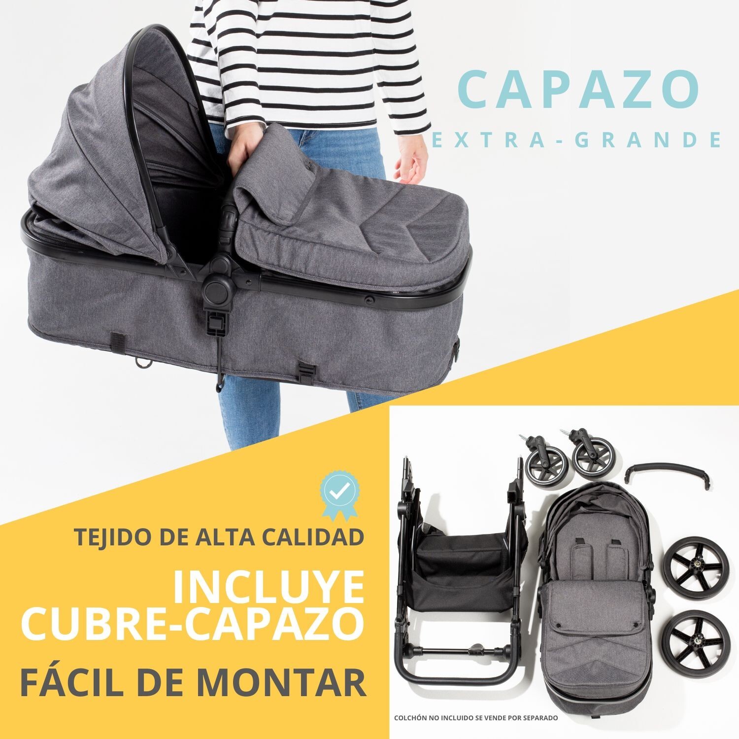 Carrito Bebé 2 en 1, Silla de Paseo | Capazo Acolchado, Modelo Versa