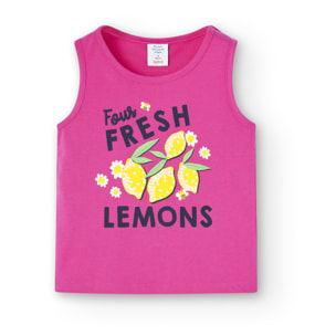 Camiseta de tirantes niña estampada, rosa fucsia