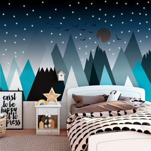 Stickers muraux enfants - Décoration chambre bébé - Autocollant Sticker mural géant enfant montagnes scandinaves MONTAGNES PARKA + 100 ÉTOILES PHOSPHORESCENTES