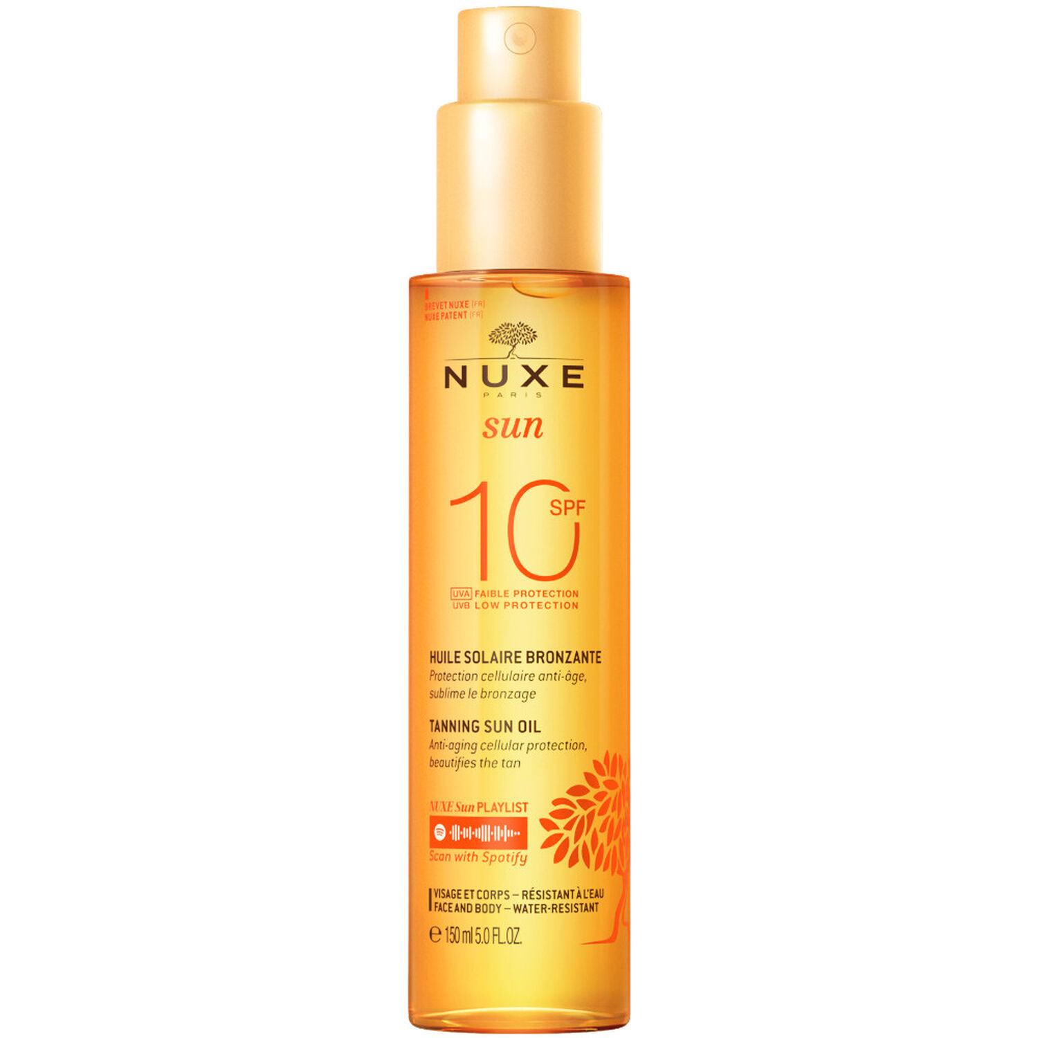 Huile solaire bronzante faible protection SPF10  - Nuxe Sun - Tous types de peaux - 150ml