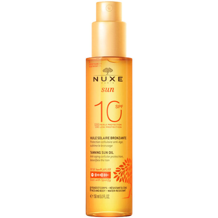 Huile solaire bronzante faible protection SPF10  - Nuxe Sun - Tous types de peaux - 150ml