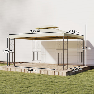 de Jardín 4x3 m, Pabellón de Jardín Gazebo con Doble Techo, Marco de Acero, 8 Orificios de Drenaje, UPF30+, Carpa para Exterior, Terraza, Patio, Fiestas, Blanco Crema