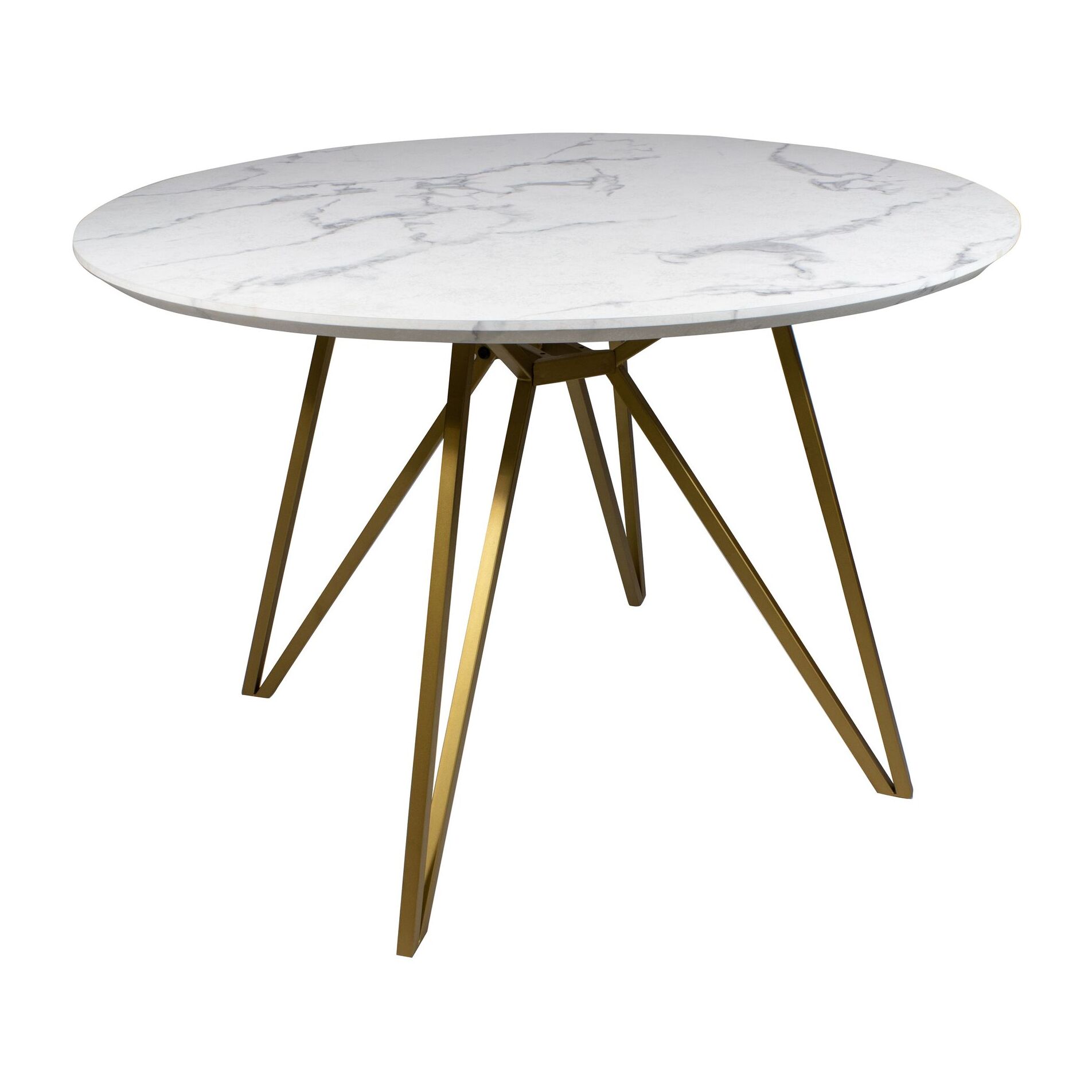 TABLE EFFET MARBRE PIEDS MÉTAL DORÉ Ø100CM X H76CM HOXTON