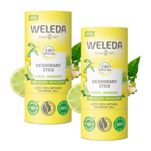WELEDA - Duo Deodorant stick Citrus Bergamot - Efficacité 24H - Vegan* - Certifié Natrue** - Stick 2x50 g