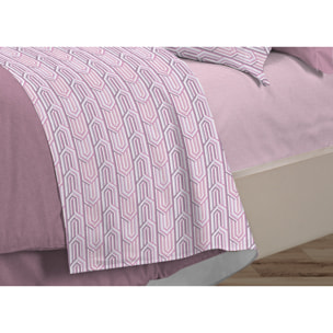 Completo Lenzuola Linea 3027 In Percalle Fantasia Geometrico Disegno Henry Rosa