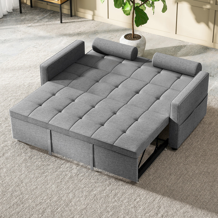 Canapé convertible 2 places style Chersterfield effet capitonné 2 coussins inclus tissu gris chiné