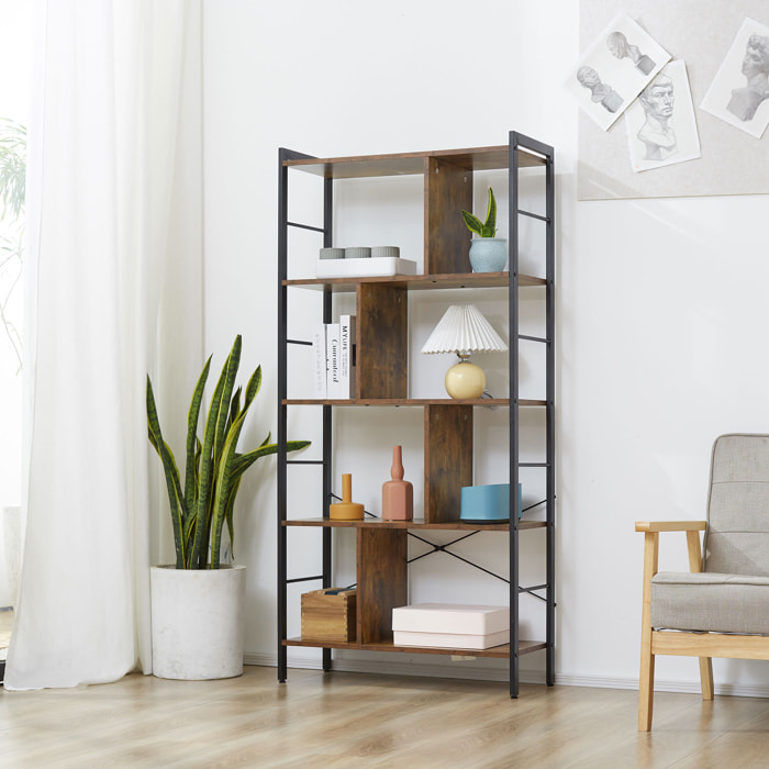 HOMCOM Estantería Librería de 4 Niveles con 8 Compartimentos de Almacenamiento Estilo Industrial para Sala de Estar Oficina Dormitorio 74x30x157,5 cm Marrón Rústico