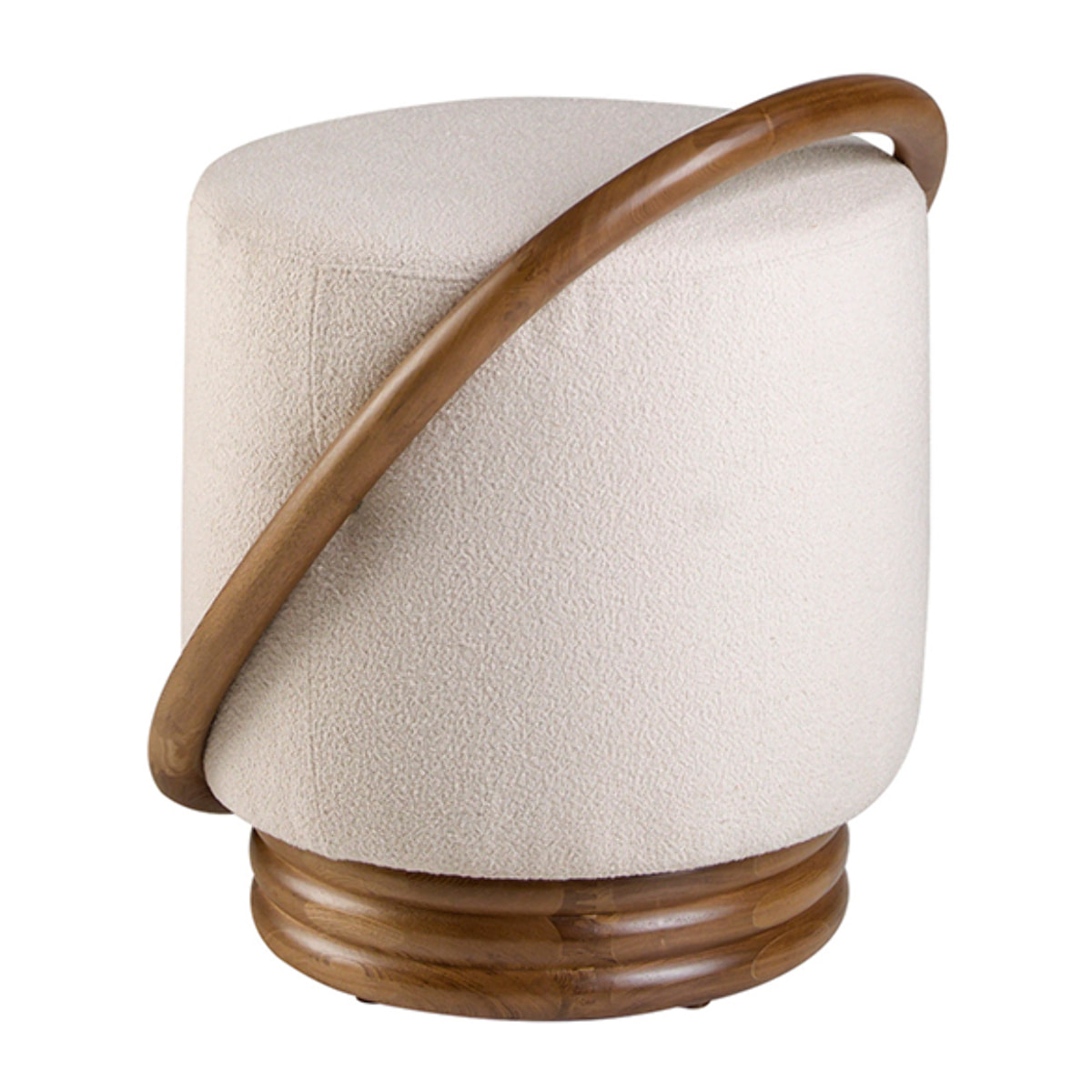 Puff Angel Cerdá con asiento tapizado en tela en blanco base de madera en nogal 52x47x54cm