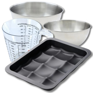 Set pâtisserie avec moule pour 12 mini pains, 2 bols à mixer, verre mesureur et spatule Zenker