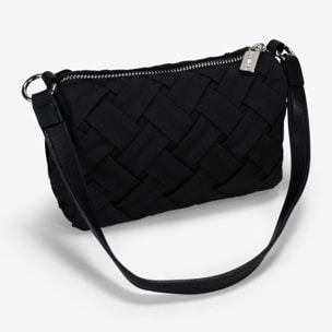 Bolso de hombro negro trenzado con cremallera