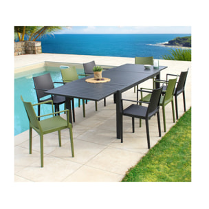 Ensemble table et chaises de jardin  - gris et vert olive - GUETHAROS