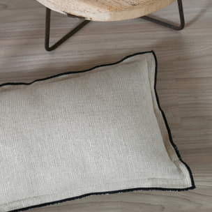 Coussin  poly-lin volant plat feston noir - Naturel