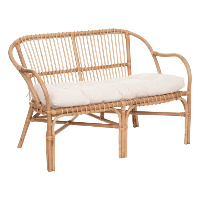 Banquette "Neta" 2 places rotin tissu blanc